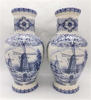 T. Delfts Bleau Windmill Vases.