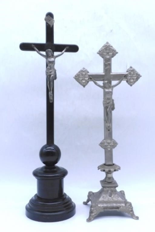 Ebonized Wood and Silver Tone Altar Crucifixes.