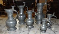 Acorn Finial Pewter Pitchers.