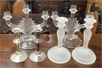 Glass and Silver Tone Candlesticks.