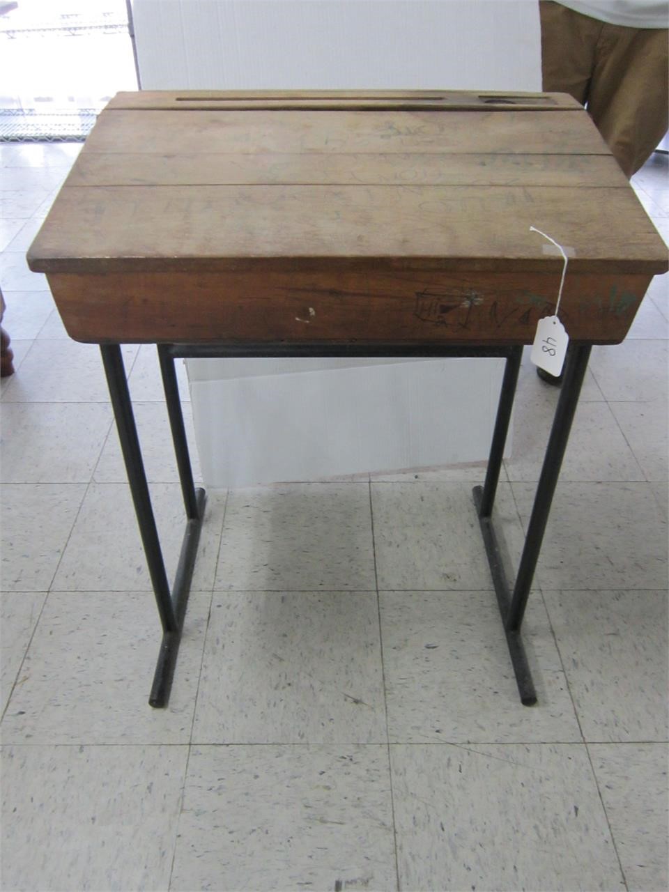 IRON AND WOOD OLD SCHOOL DESK