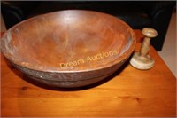 Wooden Dough Bowl 16.5D, been repaired