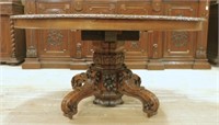 Neo Renaissance Style Carved Oak Pedestal Table.