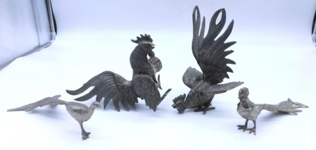 Silver Tone Fighting Cocks and Pheasants.