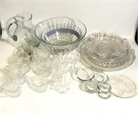 Lot of Crystal Glass Punch Bowl Cups Pitcher