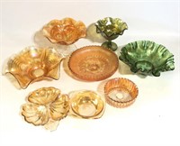 Lot of Yellow Green Carnival Glass Dishes