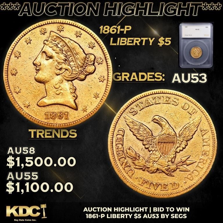 ***Auction Highlight*** 1861-p Gold Liberty Half E