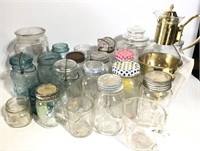 Lot of Vintage Mason Jars Glassware Pitcher