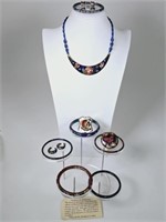 Vintage Cloisonné Jewelry; Bracelets, Necklace
