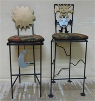 Whimsical Sun and Moon Metal Bar Chairs.