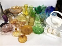 Lot of Vintage Colored Glass Vases Cups Plates