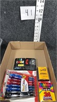 pens, chalk, crayons and sewing kit
