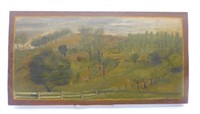 Primitive Landscape Oil Painting on Wood.
