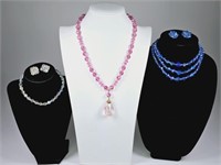 Vintage Unsigned Facetted Necklaces: Blue, Pink
