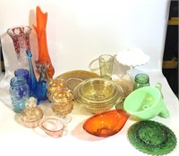 Lot of Vintage Colored Glass Vases Cups Bowls