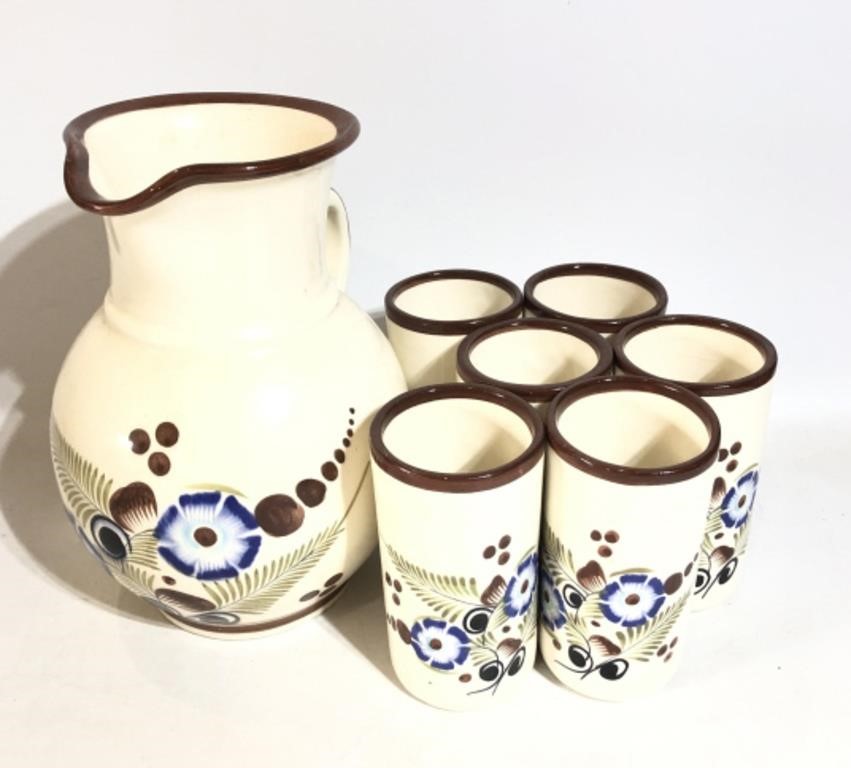 Pitcher & Tumbler Cup Set Mexican Pottery