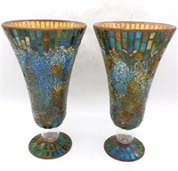 Mosaic Crackle Art Glass Vases.