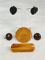 Vintage Bakelite: Carved, Butterscotch, Earrings