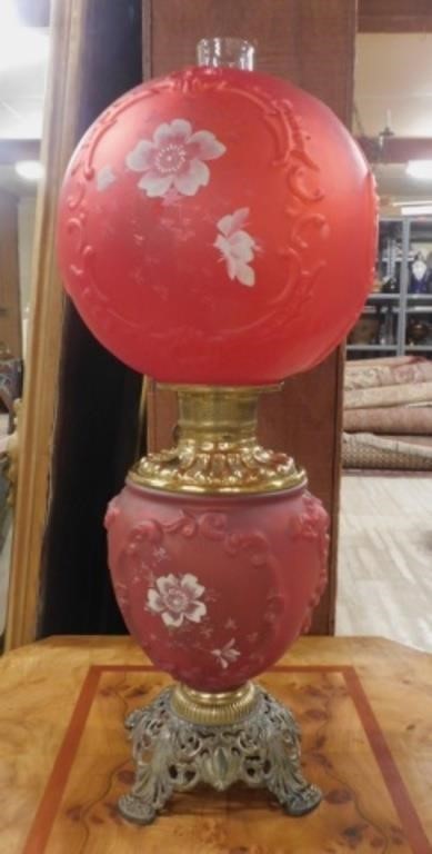 Cranberry Gone With the Wind Electrified Oil Lamp.