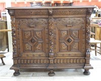 Neo Renaissance Style Oak Cabinet.