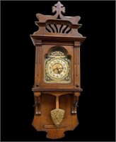 Art Nouveau Oak Wall Clock.