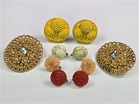 Vintage Floral Celluloid Clip-On Earrings