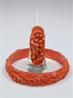 Asian Style Celluloid Floral Bracelet & Ring