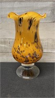 Vintage Blown Glass Speckled Vase On Clear Pedesta