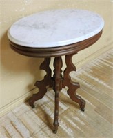 American Walnut Marble Top Parlor Table.