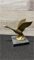 Solid Brass Duck On Marble Base 6" X 6"