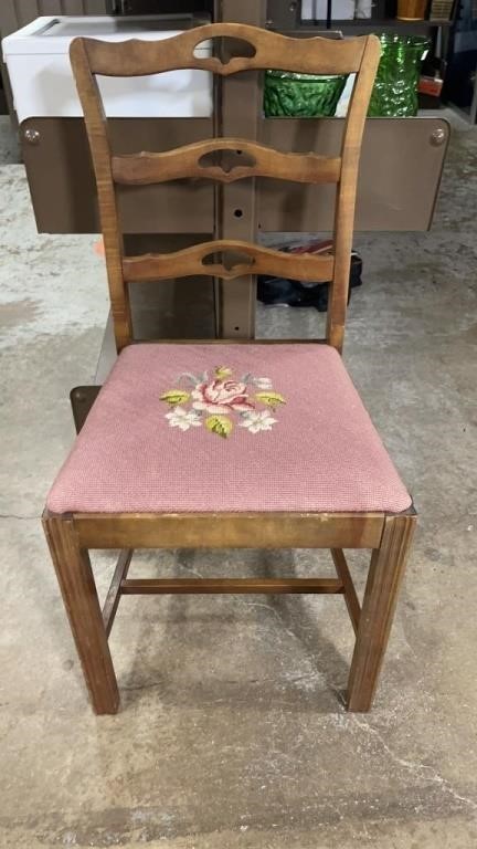 Beautiful Antique Chair With Cross Stitched Seat