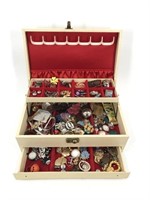 Vintage Jewelry Box Full of Earrings Pins Clipon