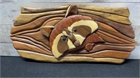 Signed Local Hand Carved 3D Intarsia Inlay Raccoon