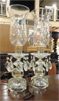 Etched Glass Hurricane Shade Table Lamps.