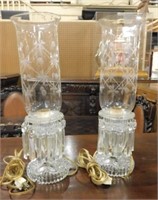 Etched Glass Hurricane Shade Table Lamps.