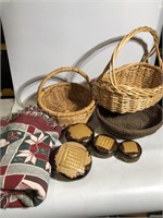 Lot of Woven Baskets & throw Blanket