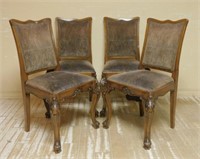 Acanthus Carved Hoof Footed Walnut Chairs.