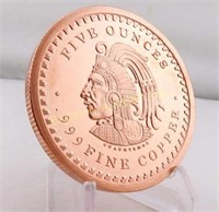 Five Ounces .999 Fine Copper Mayan Round
