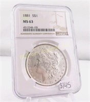 1881 Morgan Silver Dollar NGC MS63