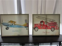 AIRPLANE & FIRE TRUCK CANVAS WALL HANGINGS