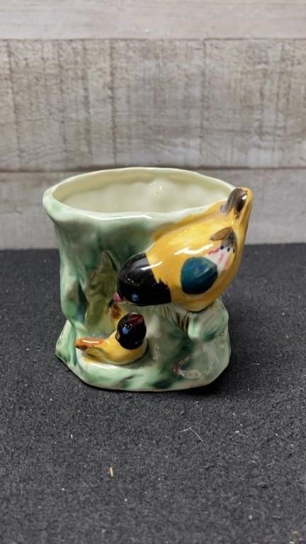 Vintage Hand Painted Small Bird Planter 3" X 3"