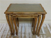 Louis XV Style Nest of Three Caned Oak Tables.