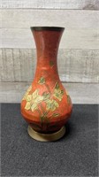 Vintage Heavy Solid Enameled Brass Vase 6.25" Tall