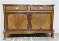 Louis XVI Style Marble Top Mahogany Cabinet.
