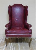 Queen Anne Leather Wingback Armchair.