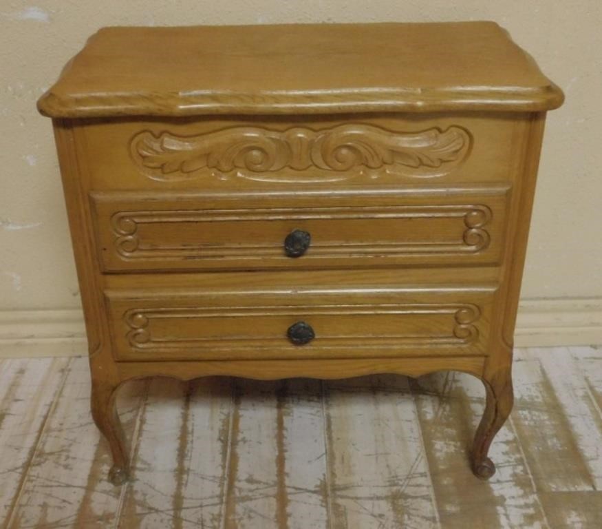 Louis XV Style Lift Top Oak Sewing Chest.