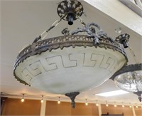 Grecian Key Glass Dome Pendant Light Fixture.