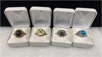 4 size 12 costume jewelry rings, ring boxes not