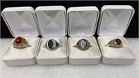 4 size 12 costume jewelry rings, ring boxes, not