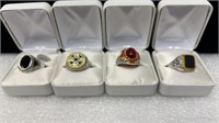 4 size 12 costume jewelry rings, ring boxes, not